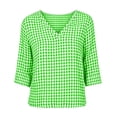 thumbnail image 7 of Edvintorg Womens Tops Plaid Printed V Neck 3/4 Sleeve Loose Casual Shirts Summer Clothes for Women Mint Green L, 7 of 7