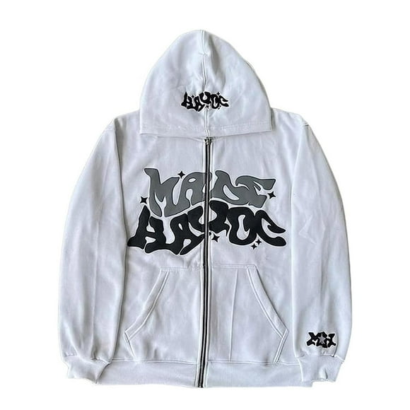 Baberdicy Essentials Hoodie Women's Men'S Jacket Zip up Hoodies Goth Letter Graphics Oversized Sweatshirt Vintage Hooded Jacket Sweat Jacket with Hood 90S E Girl Top Hoodies for Women White