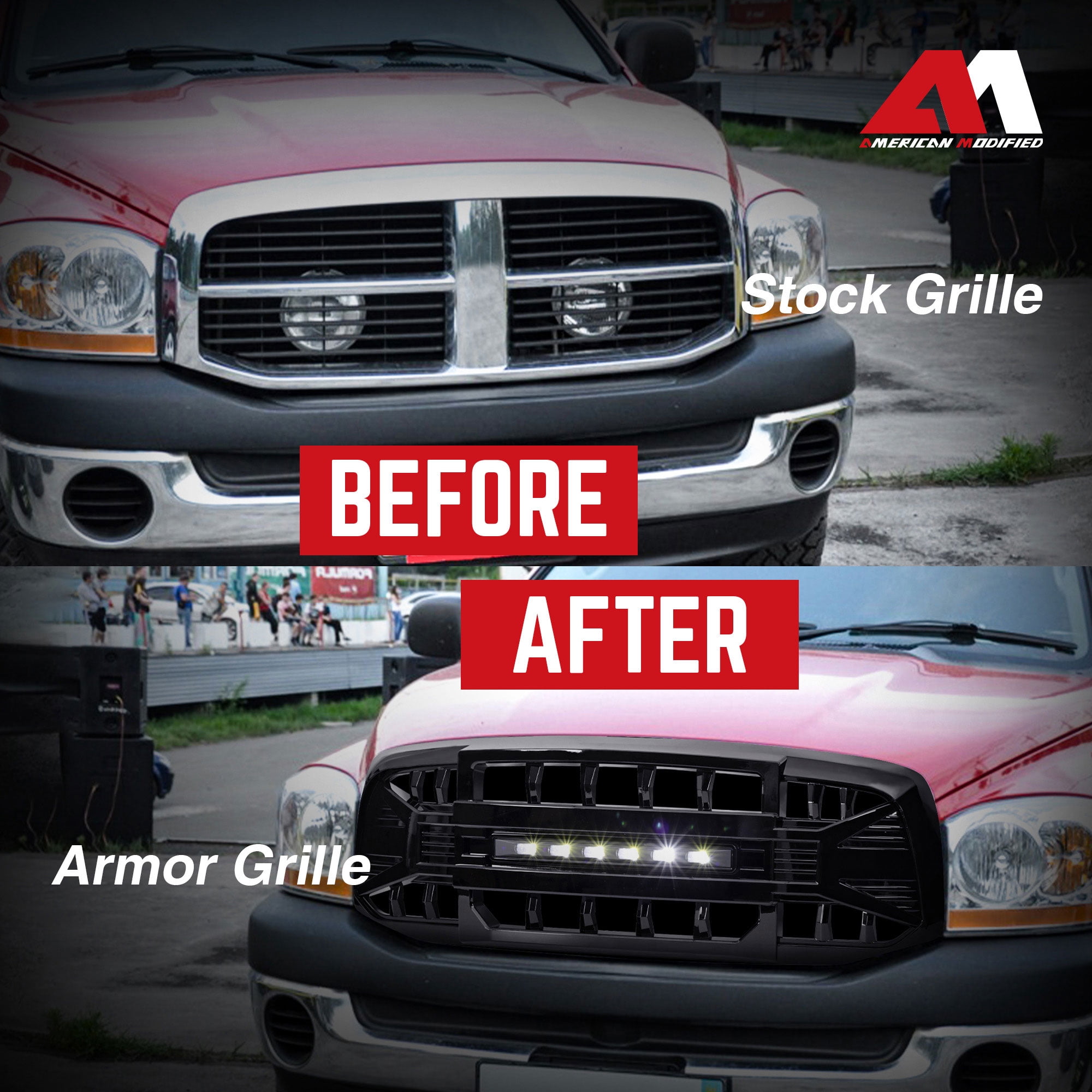 AMERICAN MODIFIED Armor Grille for 2006-2008 Dodge Ram 1500, Glossy Black
