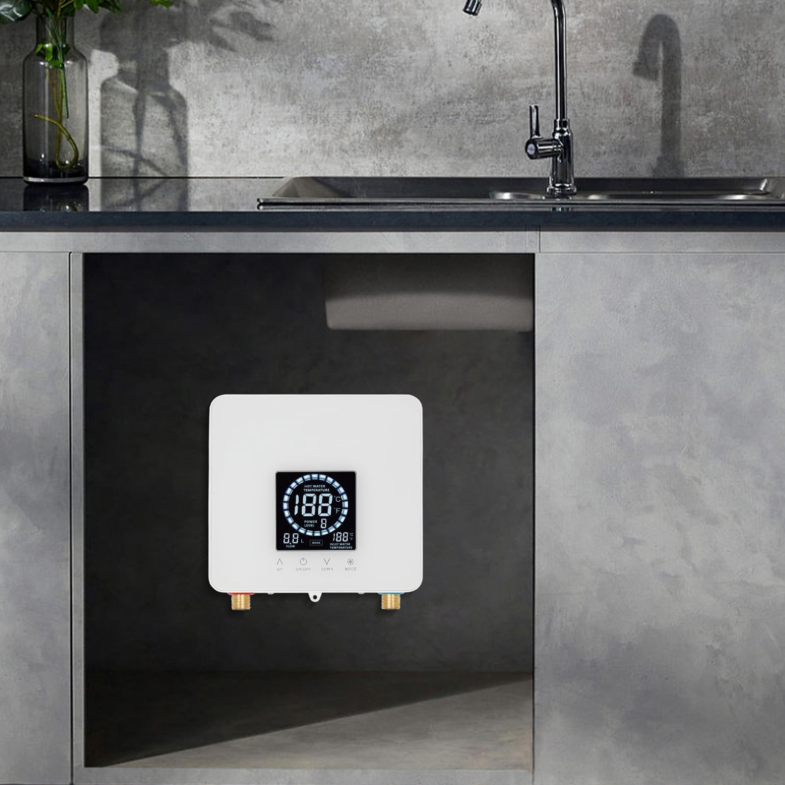 8.86*8.27*2.95in Wall Mounted Rectangular White Instant Electric Water Heater with LED Display for Bathrooms