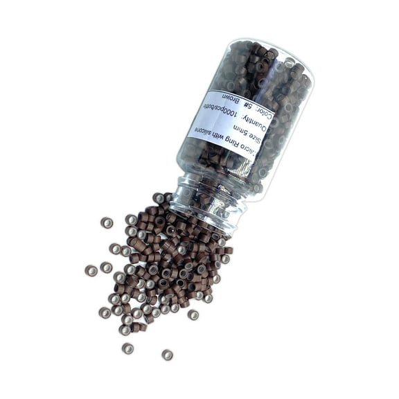 Ebo Premium Silicone Micro Rings 5mm I Tip Hair Extensions Silicone Lined Beads For Human Hair Extensions Tool 1000 Pcs ( Brown )
