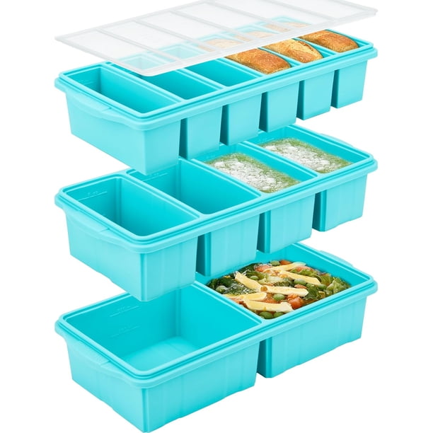 Bandeja para congelador de silicona con tapa Bandeja para cubos de sopa Bandeja para porciones de 2 tazas 1 taza y 1/2 taza