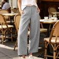 thumbnail image 5 of Utoimkio Women's Gingham Capri Pants Button High Waist Wide Leg Plaid Cropped Trousers with Side Pockets for Summer Daily Walking, 5 of 8