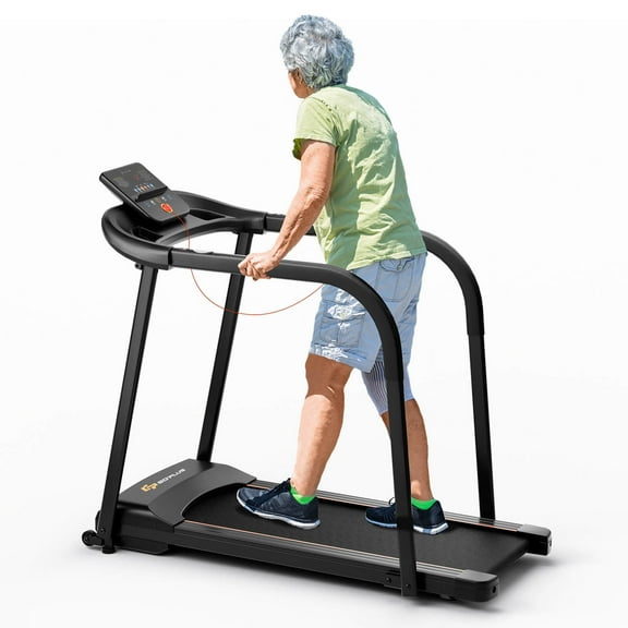 Costway 2.5 HP Walking Treadmill with  Long Handrails for Seniors Pulse Sensors LED Display