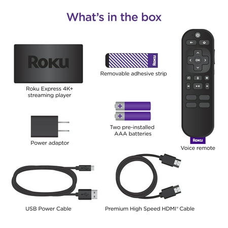 Roku Express 4K+ | Streaming Player HD/4K/HDR with Roku Voice Remote with TV Controls, includes Premium HDMI Cable - Black