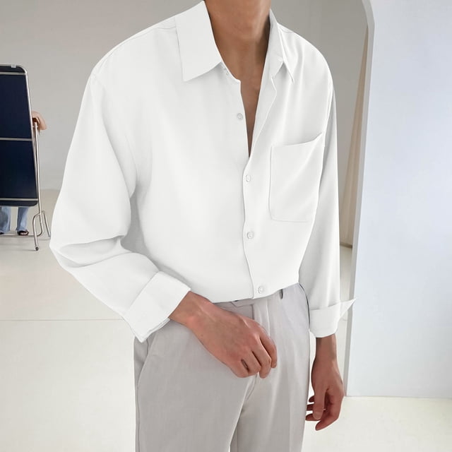 pstuiky manga larga para hombre, Camisa informal y moderna de manga larga con solapa y botones en color liso para hombre camisetas de hombre xxl