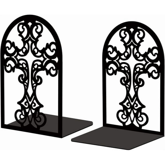 Metal Bookends for Shelves Modern Decorative Heavy Duty Study Book Support Stoppers for Office Desk Shelf Room 5.3"x4.3"x7.9" Cast Iron Simple Tall Bookends 1 Pair (Cross)