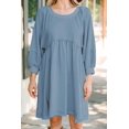 thumbnail image 2 of Women Oversized Sweatshirt Dress Raglan Lantern Sleeve Scoop Neck Pullover High Low Hem Flowy Babydoll Mini Dress, 2 of 3