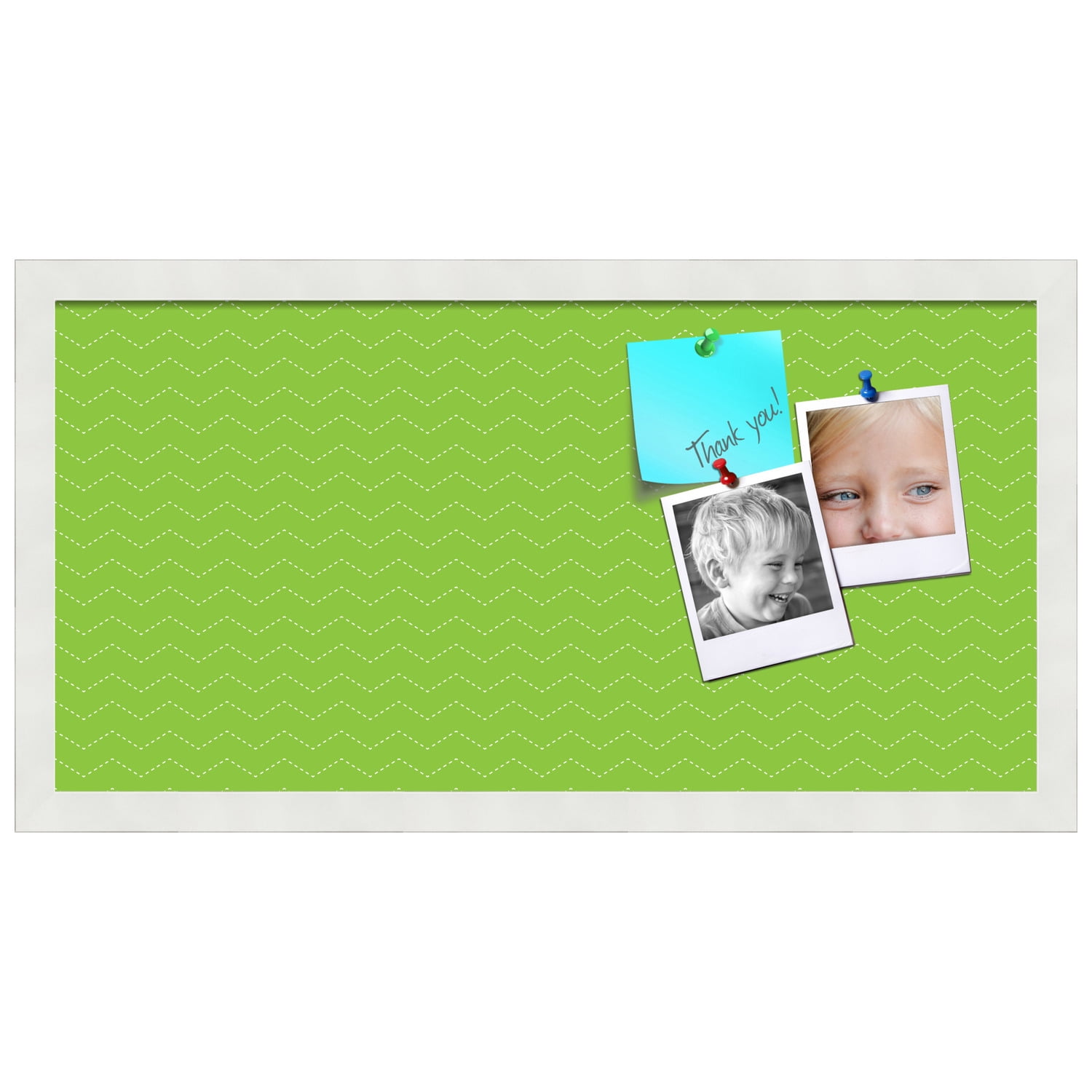 PinPix ArtToFrames 22x10 Custom Cork Bulletin Board Green Chevron   Poster Board Has a Fabric Style Canvas Finish, Framed in Satin White Frame (PinPix-518)