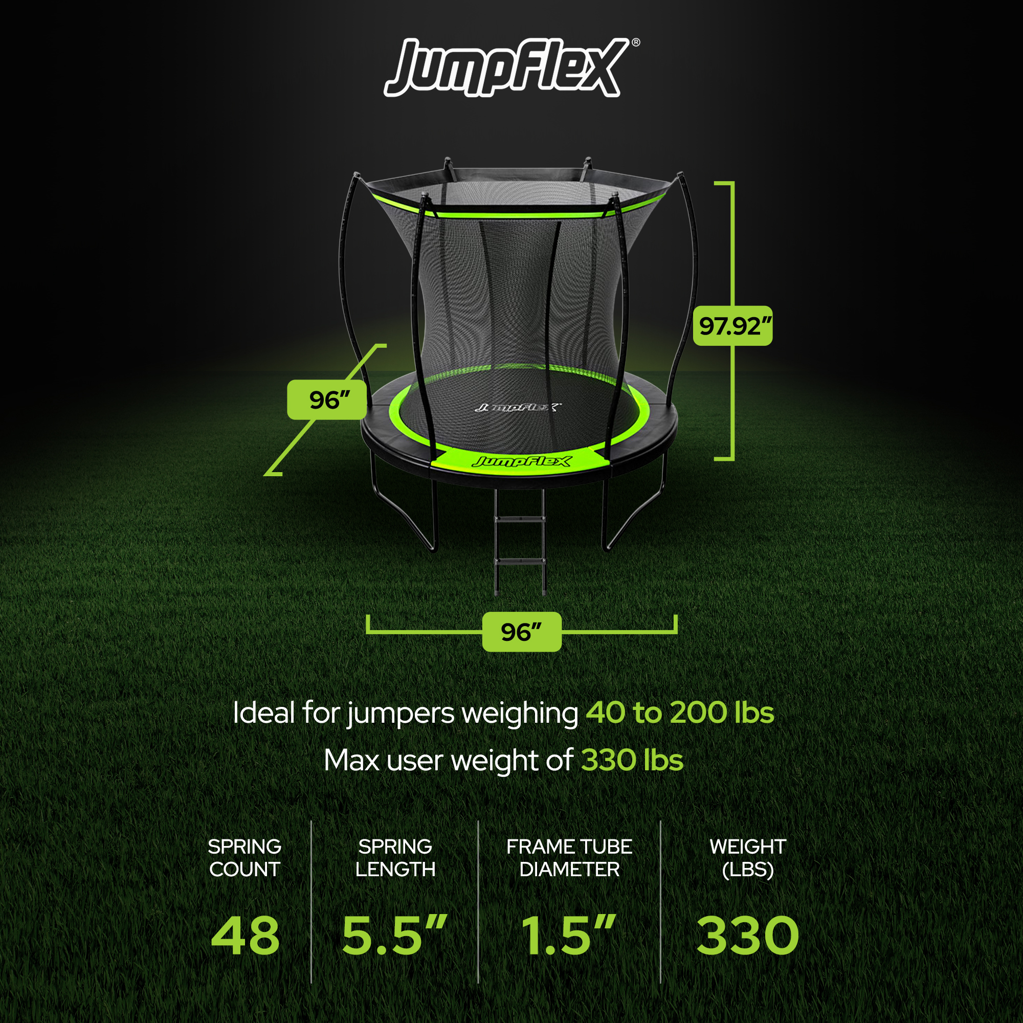 Jumpflex FLEX 8' Round Trampoline, Outdoor Play Equipment with PROJAM Basketball Hoop