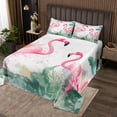 thumbnail image 2 of Erosebridal Pink Flamingo Coverlet Set Queen, Botanical Bedding Set, Watercolor Decor, 3 Pieces, 2 of 5