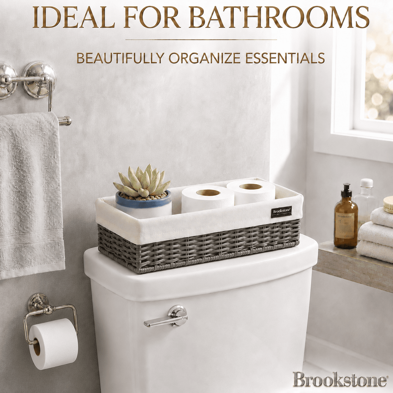 Brookstone Wicker Baskets, Decorative Over the Toilet Bathroom Baskets  , 2-Pack