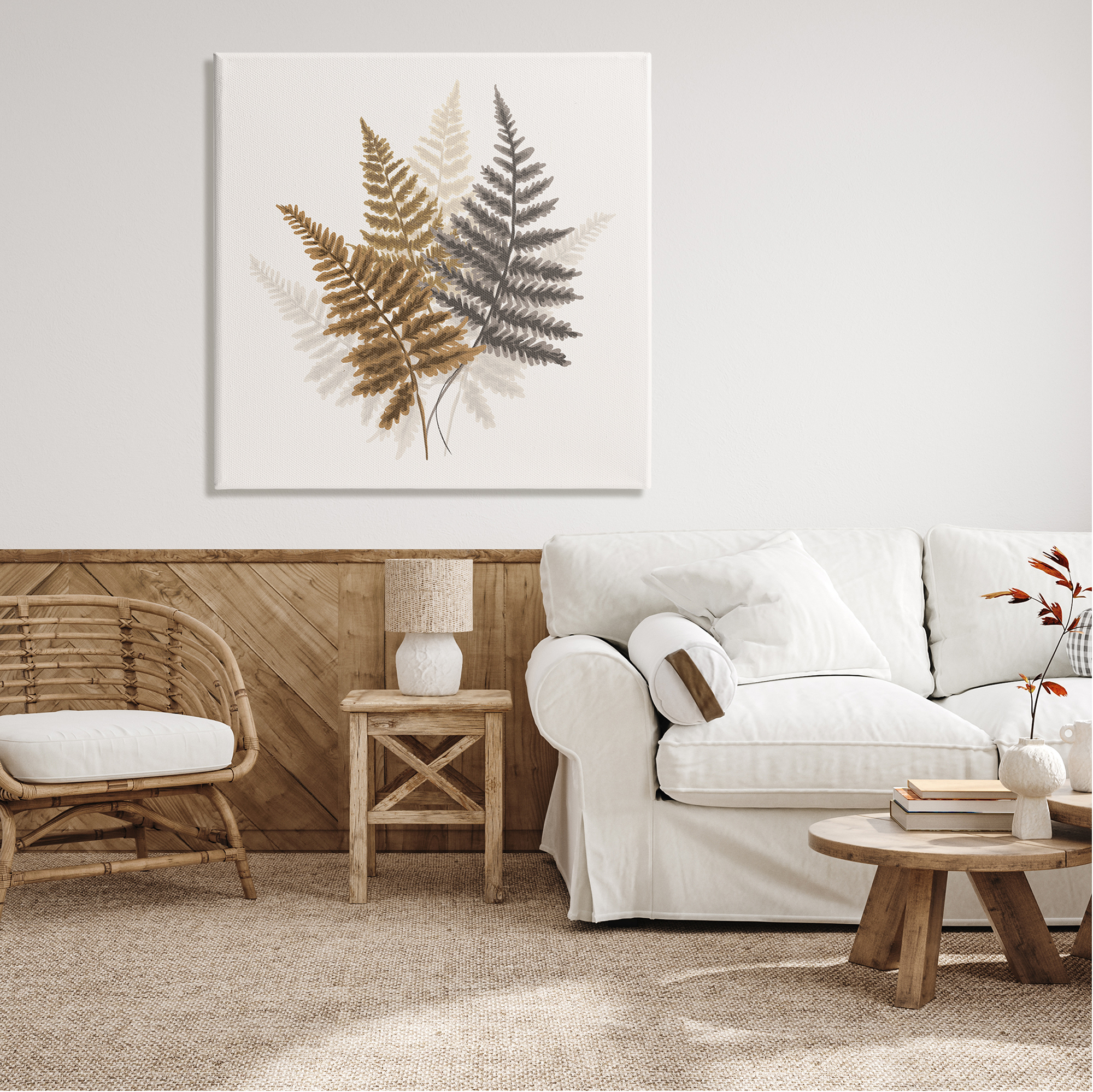 Stupell Industries Layered Fern Leaves Soft Botanical Earth Tones Graphic Art Gallery Wrapped Canvas Print Wall Art, Design by House of Rose