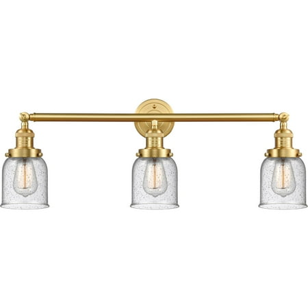 

Satin Gold Tone Bathroom Vanity 30 Wide Seedy Glass Steel/Cast Brass/Glass Medium Base LED 3 Light Fixture