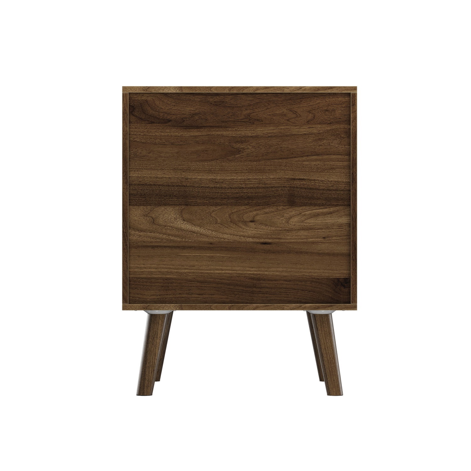 Hommoo Modern Double-Drawer Bedside Table Set with Vertical Grooved Finish and Solid Wood Legs, Nightstand for Living Room and Bedroom, Walnut