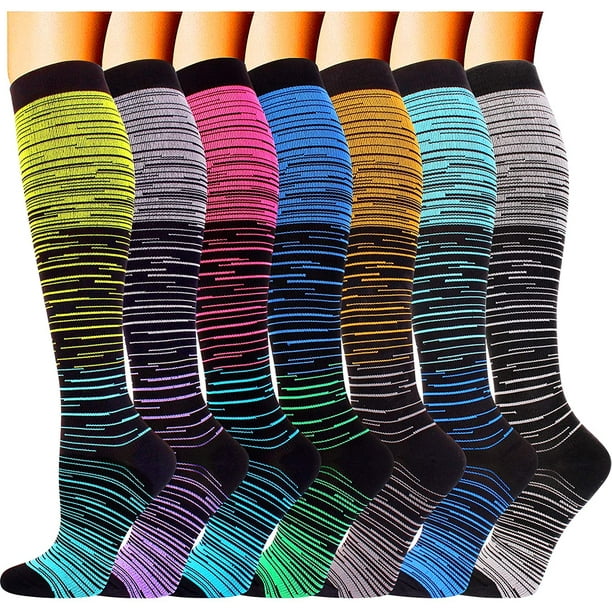 7 Pairs Copper Compression Socks for Men Women 20-30 mmHg Knee High  Stockings 