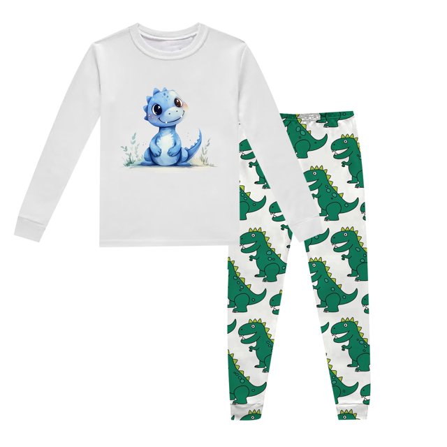 Pyjamas d'Été pour Garçons Ensemble de Pyjama 2 Pcs Imprimé Dinosaure Col Rond Manches Longues Pantalon Printemps Automne Pyjama Bébé Gris Clair 2 Ans-3 Ans