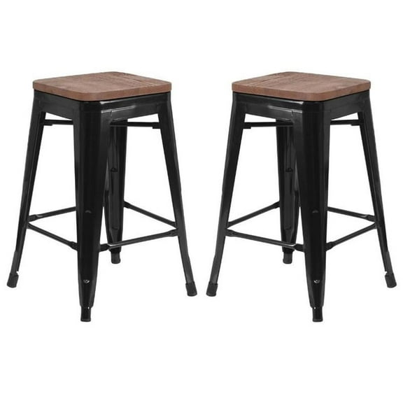 Home Square 24" Backless Metal Counter Stool in Black - Set of 2