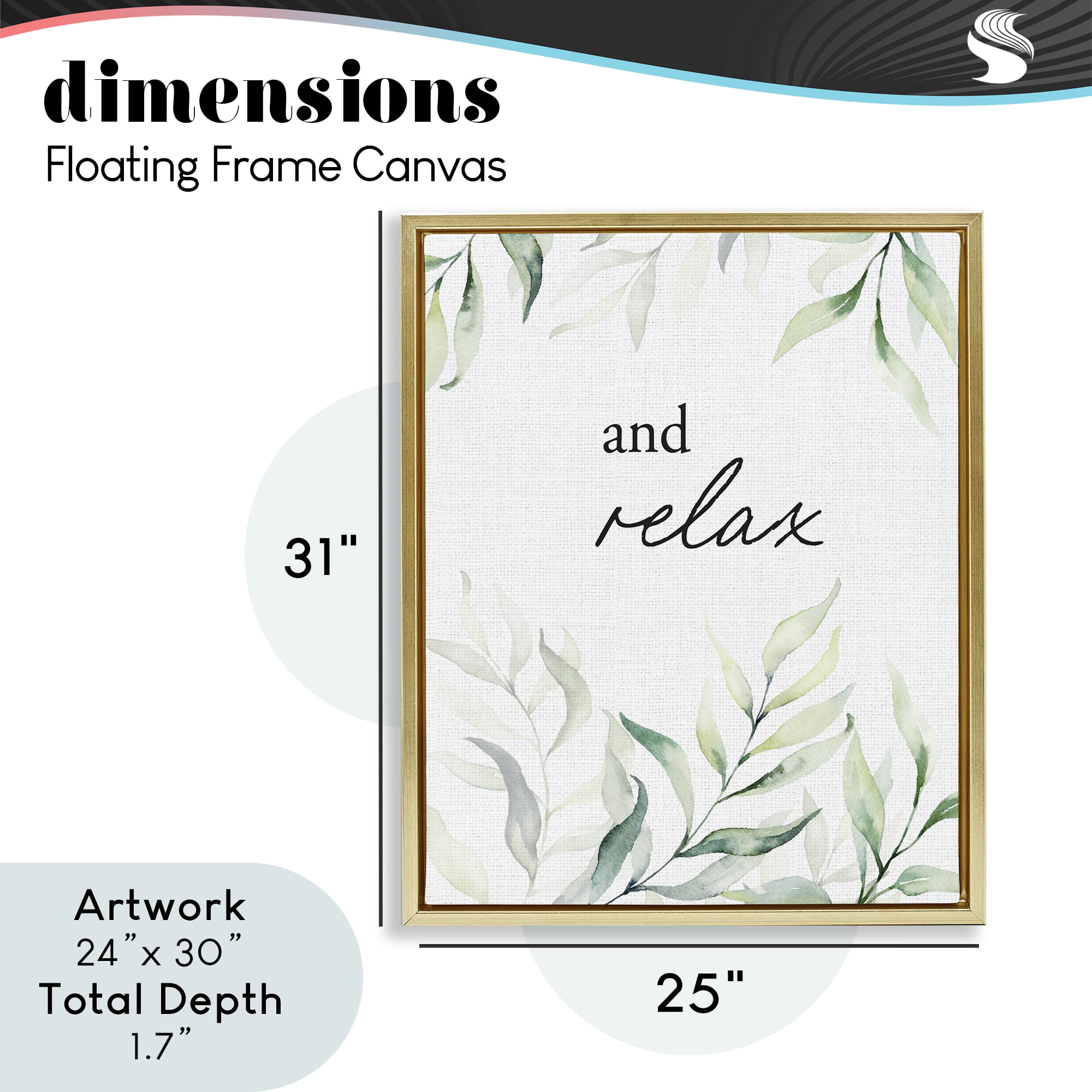 And Relax Soothing Greenery Gold Framed Floater Canvas Wall Art, design by Lettered and Lined