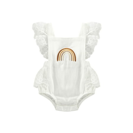 

Calsunbaby Infant Baby Girls Romper Fly Sleeve Lace Patchwork Rainbow Summer Bodysuit Casual Daily