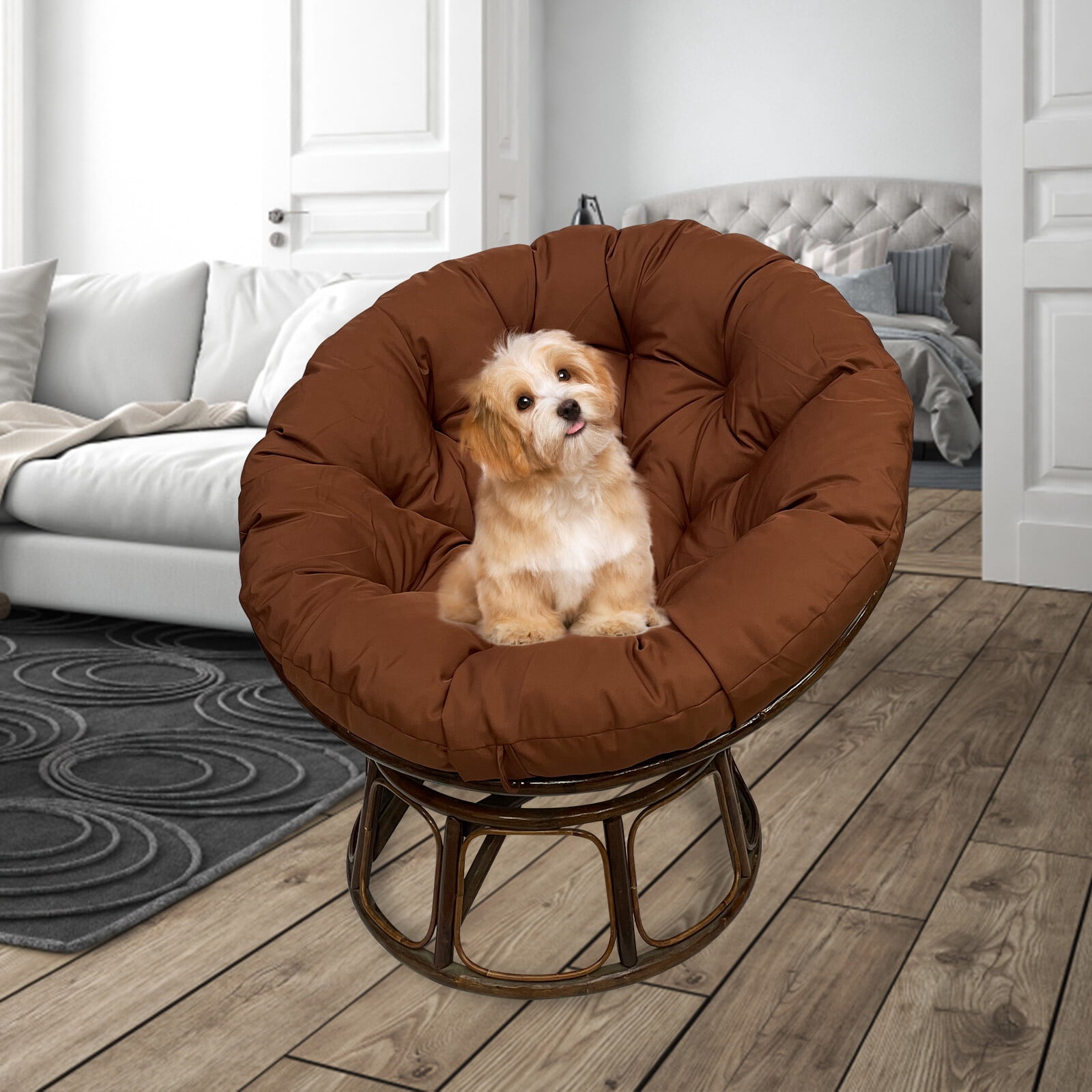 JIAN YA NA Indoor Outdoor Papasan Cushion, 47-inch Hanging Egg Chair Cushion Replacement (Without Chair), Chocolate