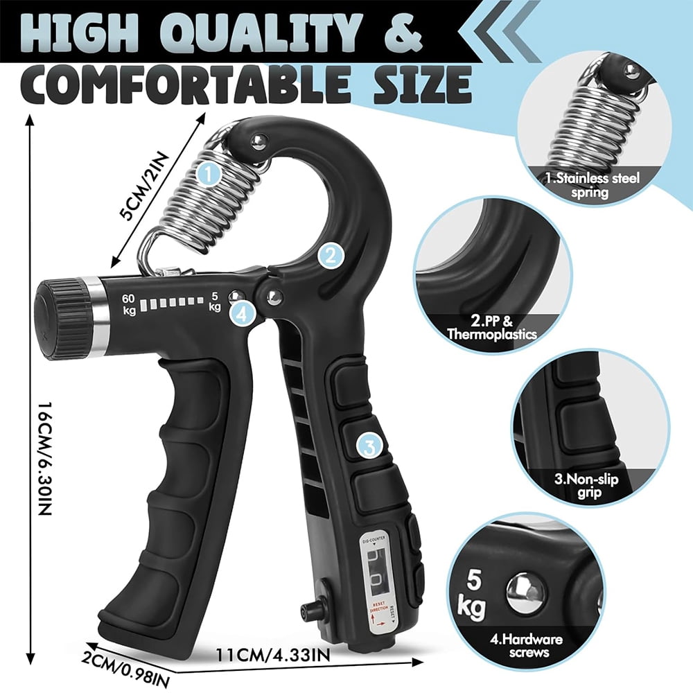 5-60Kg Adjustable Hand Grip Strengthener, Forearm Trainer for Wrist and Finger Exercise Home Gym