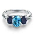 thumbnail image 3 of Gem Stone King 2.61 Cttw Swiss Blue Topaz and Blue Sapphire Filigree Style 3 Stone Ring for Women | 925 Sterling Silver | Oval 8X6MM and 6X4MM (Size 6), 3 of 6