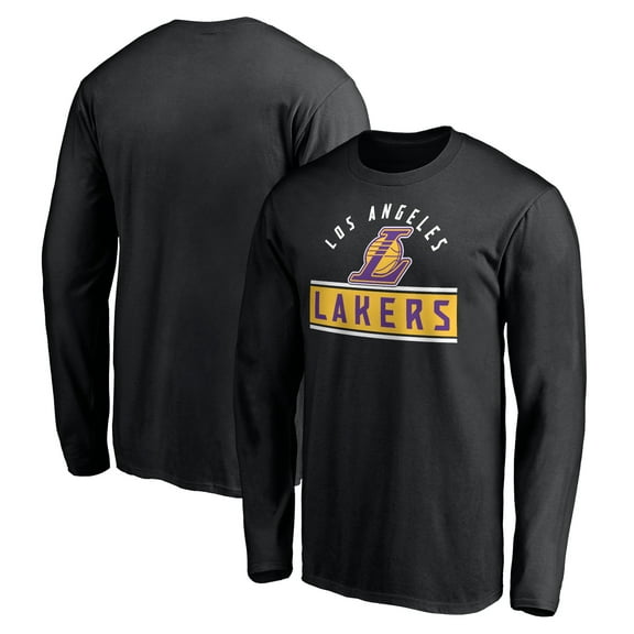 Men's Black Los Angeles Lakers Team Arch Knockout Long Sleeve T-Shirt