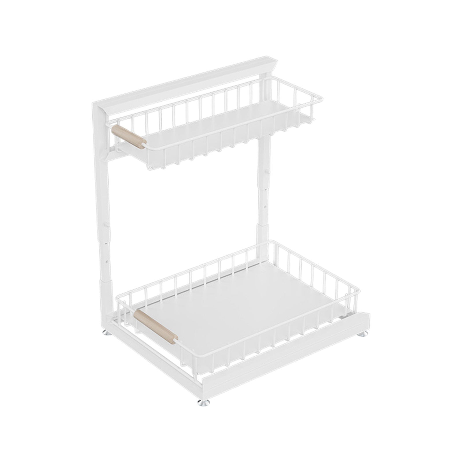 Merryso Under Sink Organizer, Adjustable Pull Out Kitchen Storage Shelf - Multi-functional Openwork Organizer for Spices, Cleaning Supplies, White Alloy Bathroom Shelf