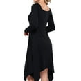 thumbnail image 4 of Asymmetrical Dress for Women Formal Long Sleeve V Neck Bow Dress Empire Waist Dress Midi Off Shoulder Dress Black L, 4 of 5