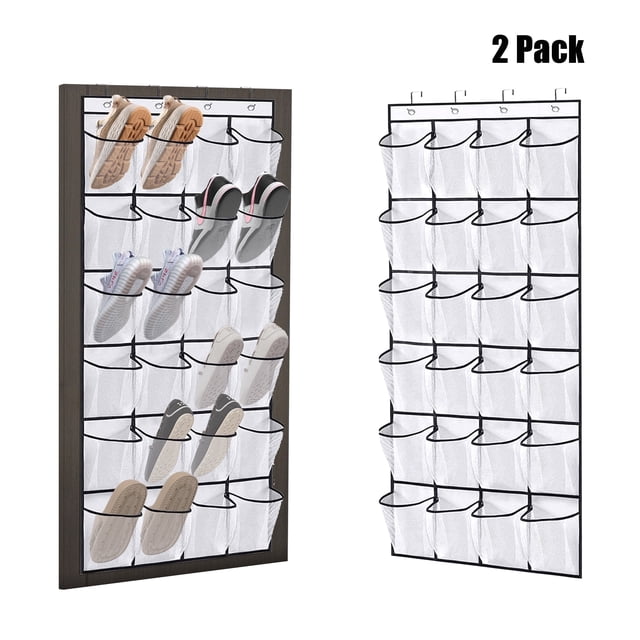 Organizador de Zapatos para Puerta con 24 Bolsillos Grandes: Capacidad para 12 Pares de Zapatos con 4 Ganchos, Paquete de 2
