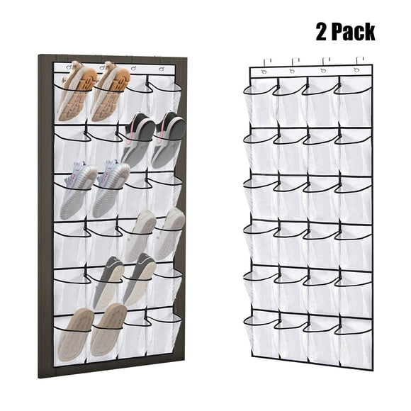 Organizador de Zapatos para Puerta con 24 Bolsillos Grandes: Capacidad para 12 Pares de Zapatos con 4 Ganchos, Paquete de 2