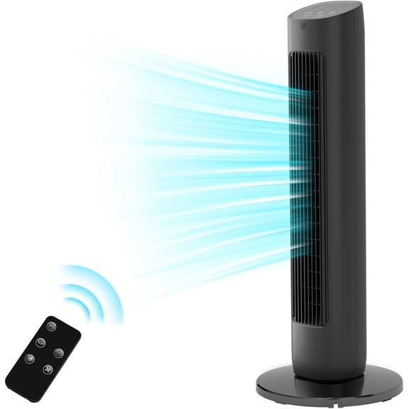 Tower Fan,85°Oscillating Quiet Cooling Standing Floor Fans with 15H Timer & Remote Control,3 Wind Speed 3 Wind Modes LED Display Bladeless Portable Household Electric Fan,Bedroom Office,Black