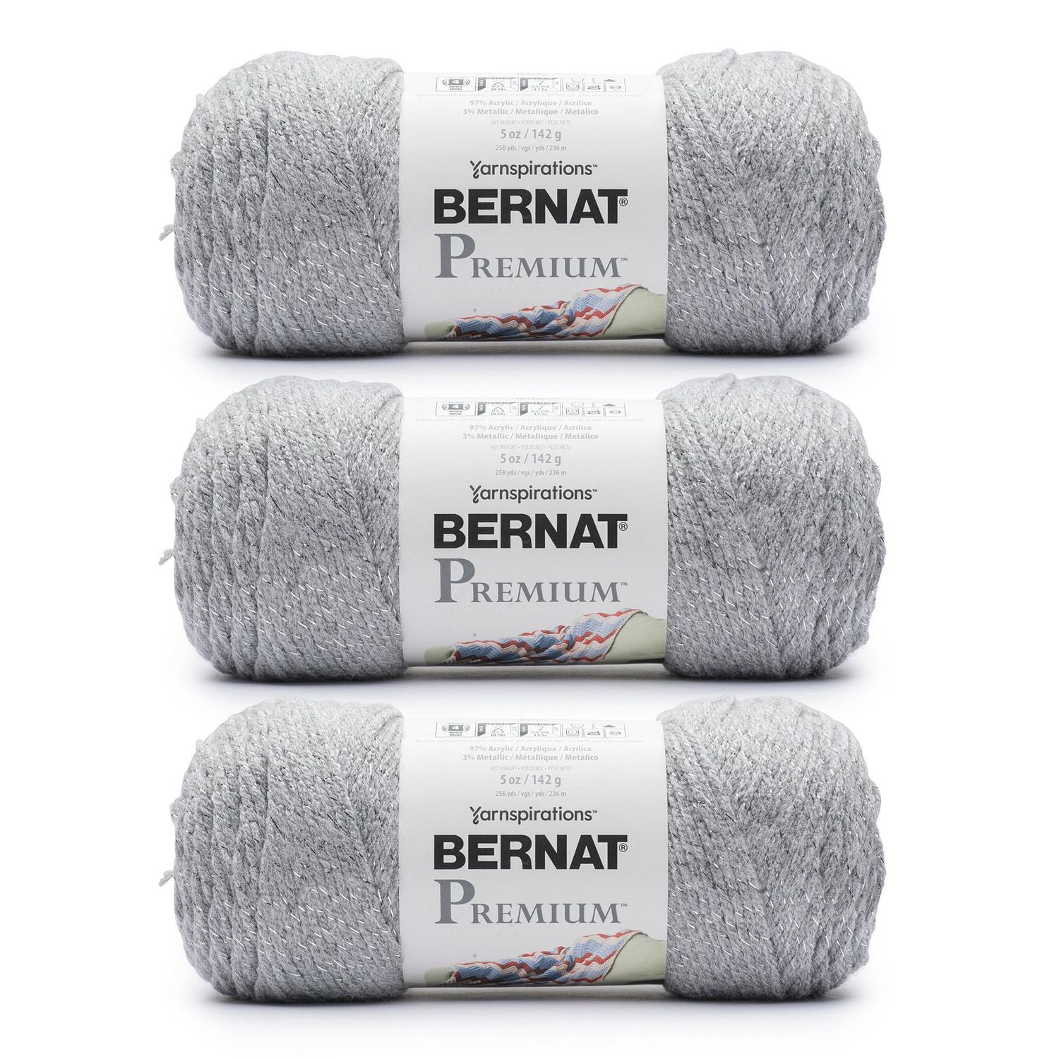 Bernat® Premium™ Sparkle Yarn (3 Pack), Acrylic #4 Medium, 5oz/142g, 258 Yards