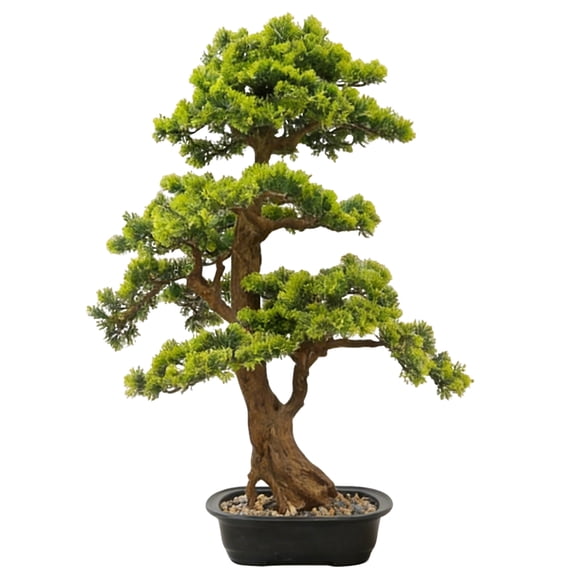 TOARTi Artificial Pine Tree Faux Natural Trunk Green Leaves Plant With Plastic Planter For Home Office Indoor Outdoor Decor 2.6 ft