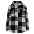 thumbnail image 6 of Plaid Jacket for Woman Fuzzy Sherpa Fleece Lined Flannel Shirt Jackets Casual Long Sleeve Button Shacket Coats (L, Black), 6 of 8