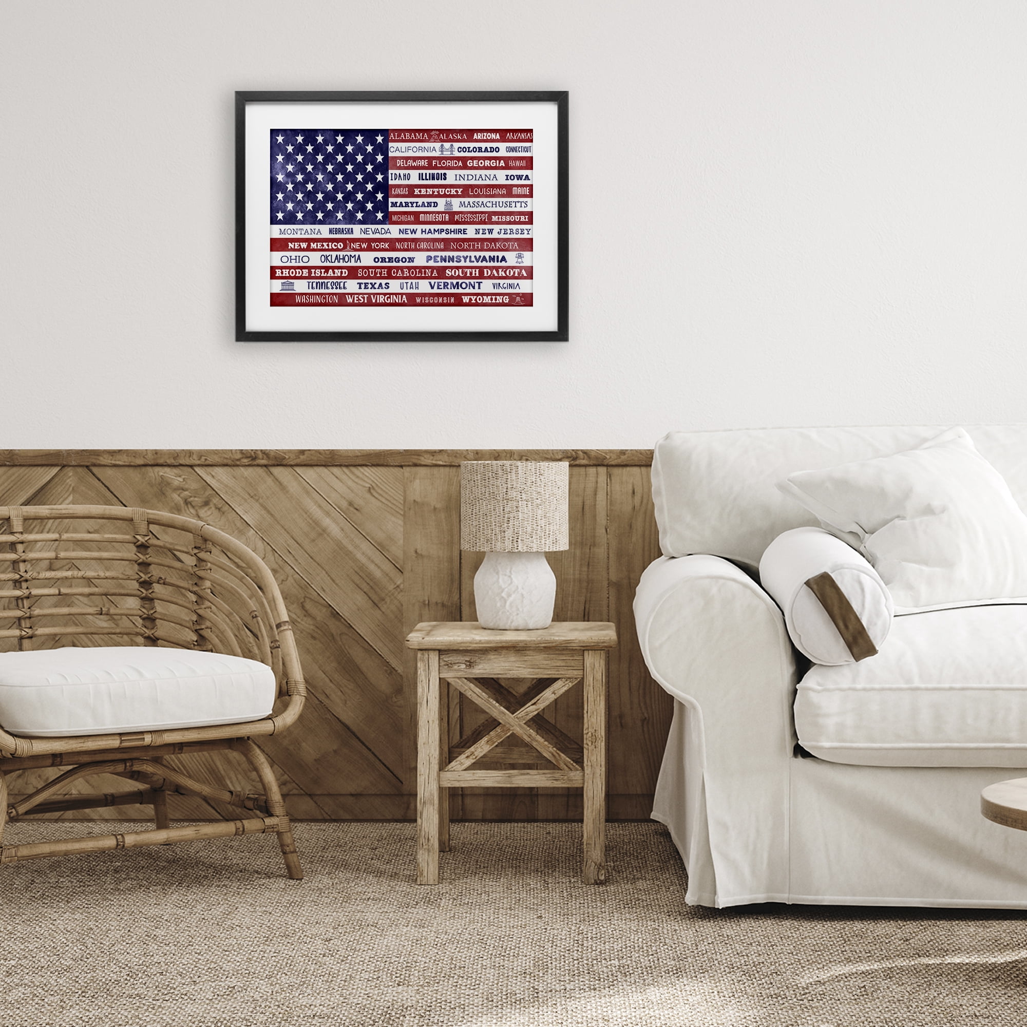 Stupell Industries States Of America Flag Black Framed Print Under Glass, design by Daniela Santiago