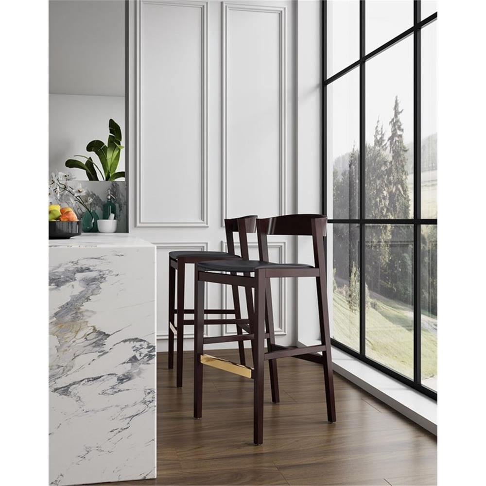 Manhattan Comfort Klismos 30.5" Faux Leather Barstool in Black (Set of 3)