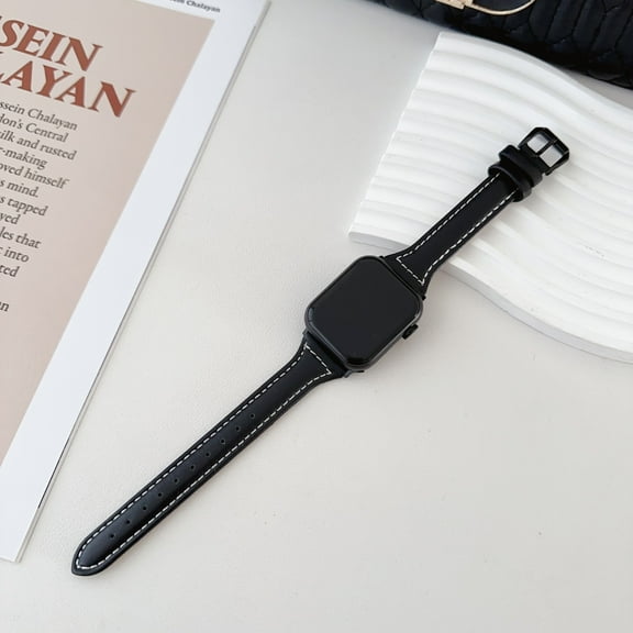 Handmade Leather Apple Watch Band, Vegetable Tanned Leather, Oil-Waxed Watch Straps Replacement 49mm 45mm 44mm 42mm for iWatch Ultra 2 Series 9 8 7 6 5 4 3 2 1 for Men, Women, Black