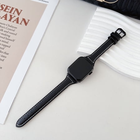 Handmade Leather Apple Watch Band, Vegetable Tanned Leather, Oil-Waxed Watch Straps Replacement 49mm 45mm 44mm 42mm for iWatch Ultra 2 Series 9 8 7 6 5 4 3 2 1 for Men, Women, Black