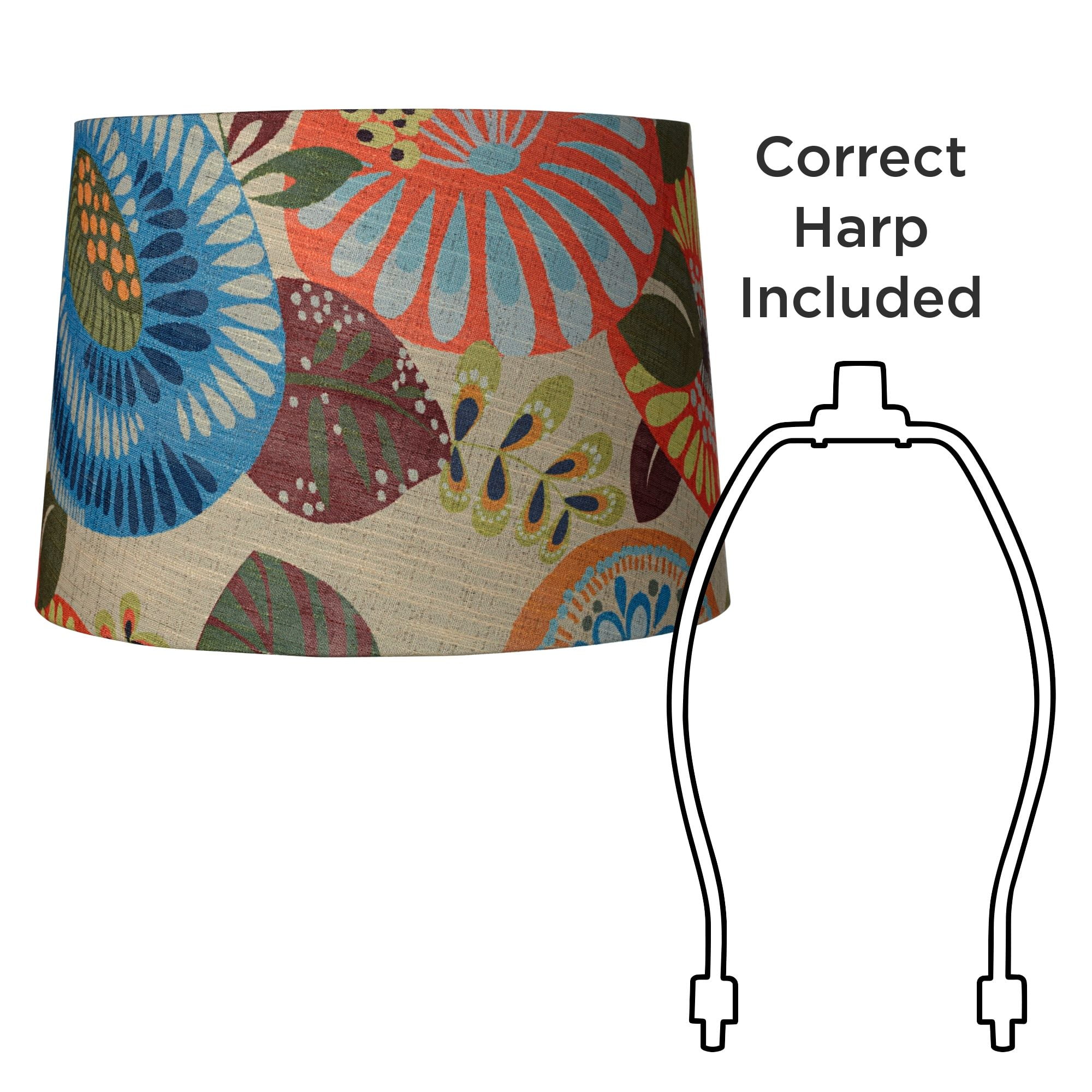 Springcrest Tropic Medium Drum Lamp Shade 14" Top x 16" Bottom x 11" Slant (Spider) Replacement with Harp and Finial