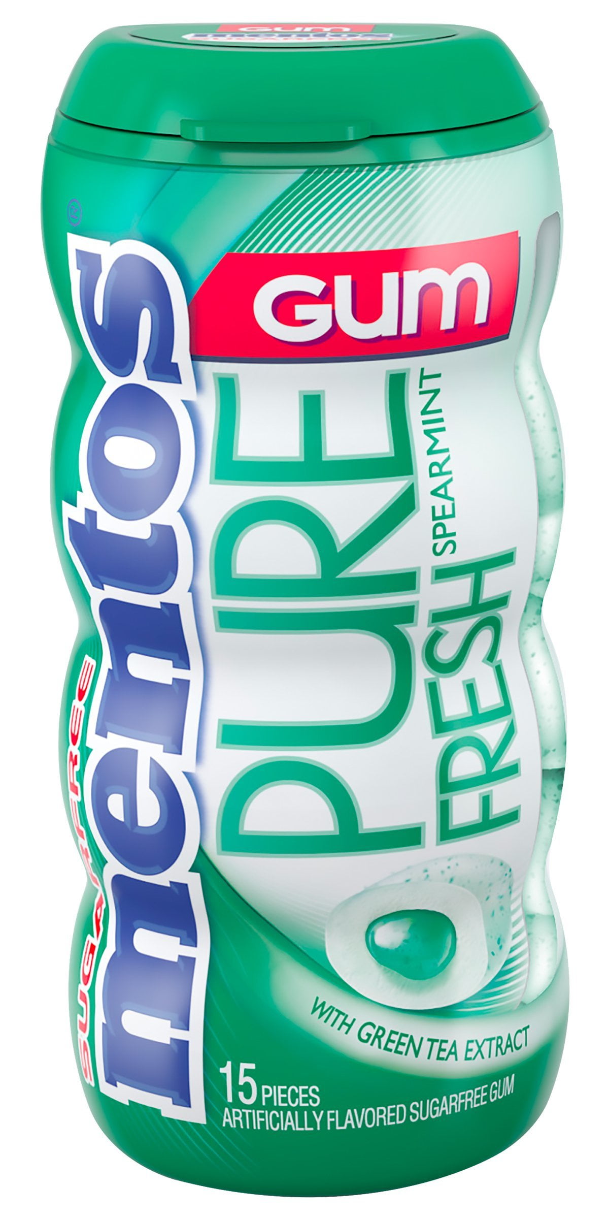 Mentos Pure Fresh Sugar-Free Chewing Gum with Xylitol, Spearmint, 15 Piece Bottle (Bulk Pack of 10)