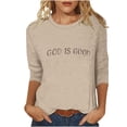 thumbnail image 3 of QIUOMBBP 3/4 Length Sleeve Womens Tops Cute Graphic Print Pullover Sweaters Casual Crew Neck Sweatshirts, Beige, XXL, 3 of 5