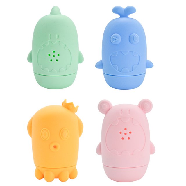 4 Uds. Juguetes de baño de silicona para bebés, juguetes de baño no tóxicos con chorros de animales, juguetes de bañera exprimibles sin BPA, fáciles de limpiar para niños pequeños de 1 a 3 años