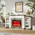 thumbnail image 4 of 80" Fireplace Mantel with 30" Electric Fireplace and Bookshelves, Wooden Storage Freestanding Heater with Remote Control,White & Brown, 4 of 9