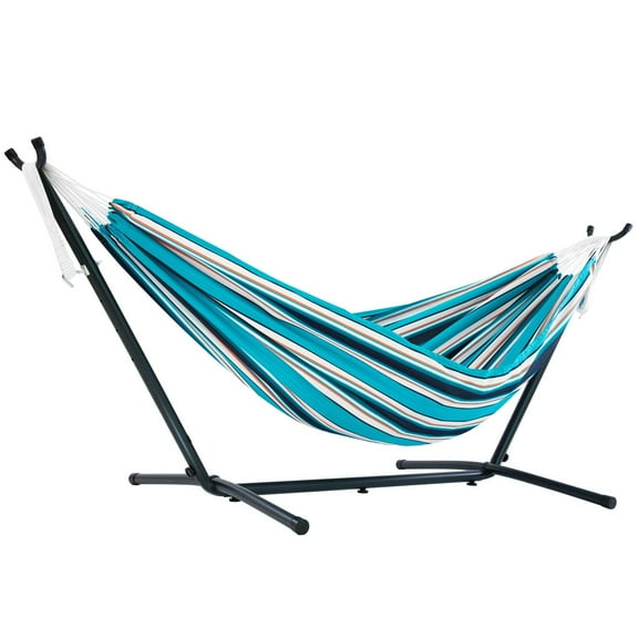 Vivere Double Sunbrella Hammock with Steel Stand, Portable Outdoor Lounge, Token Surfside