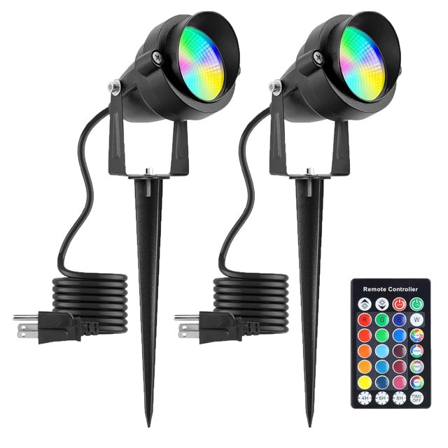 FLRYBRG Halloween Spotlight Outdoor 15W 1500 LM with RF Remote 110V COB LED Spot Lights Outdoor RGB Color Changing Landscape Lights for Yard Tree Path Garden Decor(2 Pack)