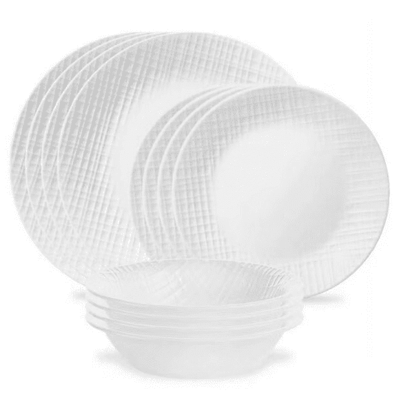 Corelle Linen Weave 18-Piece Embossed Glass Dinnerware Set (Service for 6)