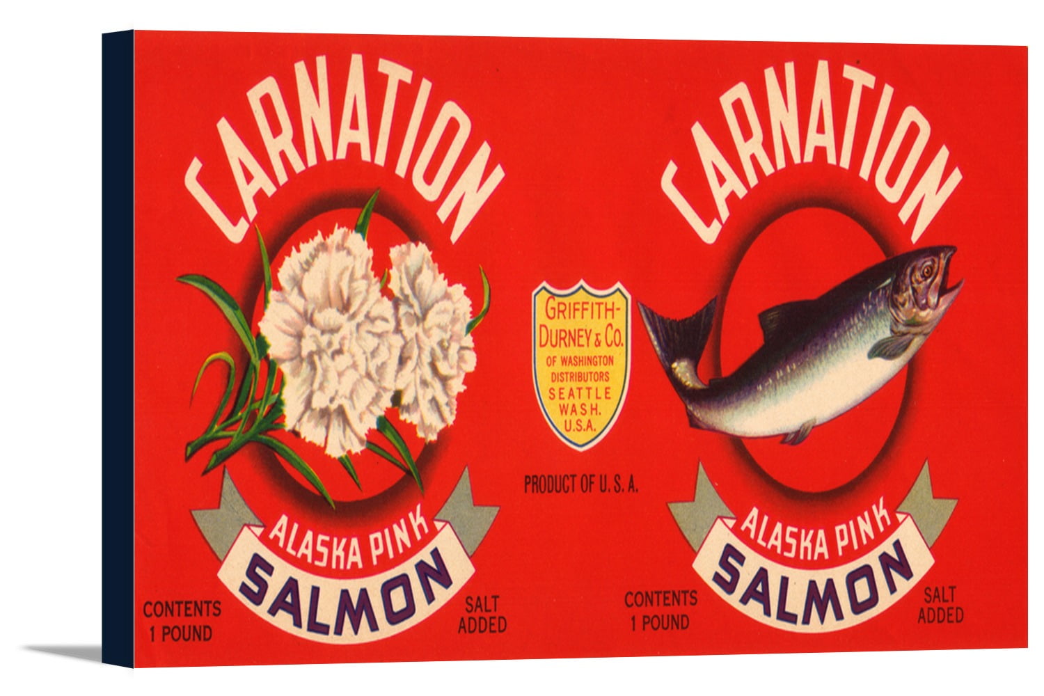 Carnation Brand Salmon Label Seattle, WA (18x8.25 Gallery Wrapped Stretched Canvas)