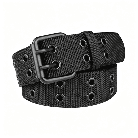 TELOLY Double Prong Belt Plus Size 39 to 71'' Black Grommet Nylon Belts for Men Women Unisex Double Prong Nylon Black Belt